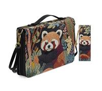 Allcute Custodia per bibbia con stampa estetica per le donne con segnalibro in pelle PU Bibbia copertura borsa con tracolla, Piante Floreale Panda Rosso, 12x9x2.4 inches