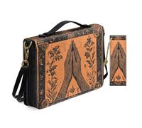 Allcute Custodia per bibbia con stampa estetica per le donne con segnalibro in pelle PU Bibbia copertura borsa con tracolla, Vintage Incisione Arte Pregare Mani, 10.2x7x1.9 inches