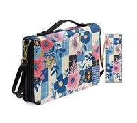 Allcute Custodia per bibbia con stampa estetica per le donne con segnalibro in pelle PU Bibbia copertura borsa con tracolla, Allegro Plaid Floreale, 11.2x8x2.2 inches