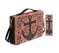 Allcute Custodia per bibbia con stampa estetica per le donne con segnalibro in pelle PU Bibbia copertura borsa con tracolla, Ancora floreale retrò, 10.2x7x1.9 inches