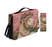 Allcute Custodia per bibbia con stampa estetica per le donne con segnalibro in pelle PU Bibbia copertura borsa con tracolla, Pecora floreale stravagante, 12x9x2.4 inches
