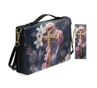 Allcute Custodia per bibbia con stampa estetica per le donne con segnalibro in pelle PU Bibbia copertura borsa con tracolla, Croce floreale da sogno, 9.2x6.3x1.6 inches