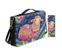 Allcute Custodia per bibbia con stampa estetica per le donne con segnalibro in pelle PU Bibbia copertura borsa con tracolla, Fantasia Cielo Stellato Pecore, 10.2x7x1.9 inches