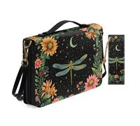 Allcute Custodia per bibbia con stampa estetica per le donne con segnalibro in pelle PU Bibbia copertura borsa con tracolla, Luna floreale libellula, 10.2x7x1.9 inches