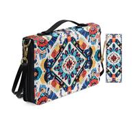 Allcute Custodia per bibbia da donna, borsa da chiesa, con segnalibro, stampa estetica, copertine con tracolla, Folk Geometrico, 10.2x7x1.9 inches