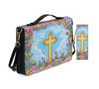 Allcute Custodia per bibbia vintage floreale da donna con segnalibro in pelle PU con cerniera e manico a tracolla, Croce floreale vintage, 9.2x6.3x1.6 inches