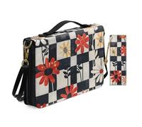 Allcute Custodia per bibbia vintage floreale da donna con segnalibro in pelle PU con cerniera e manico a tracolla, Margherita a quadretti estetici, 9.2x6.3x1.6 inches