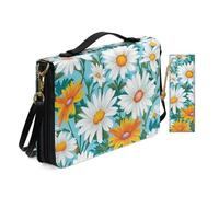 Allcute Custodia per bibbia vintage floreale da donna con segnalibro in pelle PU con cerniera e manico a tracolla, Margherita in fiore, 9.2x6.3x1.6 inches