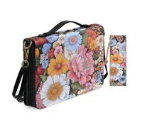 Allcute Custodia per bibbia vintage floreale da donna con segnalibro in pelle PU con cerniera e manico a tracolla, Fiori in fiore d'arte vintage, 10.2x7x1.9 inches