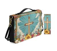 Allcute Custodia per donna con stampa a tema religioso vintage, leggera, con tracolla e segnalibro, Arte Religiosa Croce Floreale Sacra, 12x9x2.4 inches