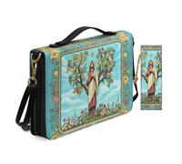 Allcute Custodia per donna con stampa a tema religioso vintage, leggera, con tracolla e segnalibro, Motivo religioso con albero floreale Gesù, 12x9x2.4 inches