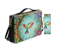 Allcute Religioso Art Print Bibbia Borse per le Donne Impermeabile PU Pelle Bibbia Cover Case con Segnalibro Tracolla, Simpatico colibrì con fiori lussureggianti, 9.2x6.3x1.6 inches