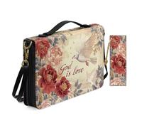 Allcute Religioso Art Print Bibbia Borse per le Donne Impermeabile PU Pelle Bibbia Cover Case con Segnalibro Tracolla, Elegante Colomba Flore, 9.2x6.3x1.6 inches