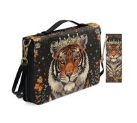 Allcute Religioso Art Print Bibbia Borse per le Donne Impermeabile PU Pelle Bibbia Cover Case con Segnalibro Tracolla, Tigre floreale, 10.2x7x1.9 inches