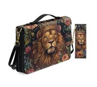 Allcute Religioso Art Print Bibbia Borse per le Donne Impermeabile PU Pelle Bibbia Cover Case con Segnalibro Tracolla, Leone floreale corona, 11.2x8x2.2 inches