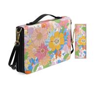 Allcute Religioso Art Print Bibbia Borse per le Donne Impermeabile PU Pelle Bibbia Cover Case con Segnalibro Tracolla, Retro colorato floreale, 10.2x7x1.9 inches