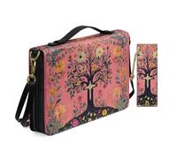 Allcute Religioso Art Print Bibbia Borse per le Donne Impermeabile PU Pelle Bibbia Cover Case con Segnalibro Tracolla, Fiori Albero Croce, 10.2x7x1.9 inches
