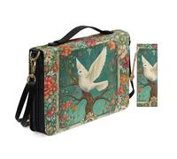 Allcute Religioso Art Print Bibbia Borse per le Donne Impermeabile PU Pelle Bibbia Cover Case con Segnalibro Tracolla, Colomba sacra floreale vintage, 9.2x6.3x1.6 inches
