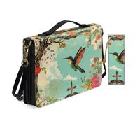 Allcute Religioso Art Print Bibbia Borse per le Donne Impermeabile PU Pelle Bibbia Cover Case con Segnalibro Tracolla, Croce floreale colibrì, 10.2x7x1.9 inches