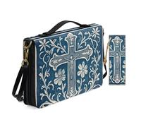 Allcute Religioso Art Print Bibbia Borse per le Donne Impermeabile PU Pelle Bibbia Cover Case con Segnalibro Tracolla, Croce d'arte con incisione retrò, 10.2x7x1.9 inches