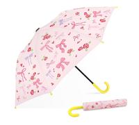 alldomess Mini Ombrello Pieghevole Bambino, Ombrello Compatto e antivento per Bambine e Bambini, Facile da Aprire, Ombrello Pioggia e Durevole per Scuola, Viaggi e Attività All'aperto, Rosa e Fiocco