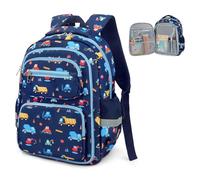 alldomess Zaini Scolastici per Bambini, Impermeabile Zaino Scolastico per Scuola Primaria e Secondaria, Grande Zainetto Bambino Leggero per Scuola e All'aperto, Veicolo da Costruzione Blu