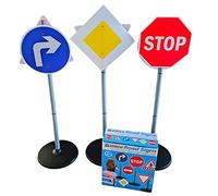 alldoro 60096 Segnali stradali per bambini, altezza circa 72 cm, 3 supporti, 6 segnali e 12 clip di fissaggio, per un piccolo percorso stradale