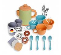 alldoro 60420 Set da cucina con caffettiera - set da 17 pezzi per la cucina dei bambini, in plastica e paglia di grano, ecologico