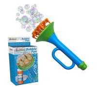 alldoro 60623 Trombetta divertente con liquido per bolle da 60 ml e ciotola, macchina per bolle di sapone multipla, trombetta di circa 15,2 x 6,5 x 6,5 cm, per bambini a partire da 3 anni, blu/verde