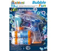 alldoro 60625 - Pistola spara bolle a LED, macchina spara bolle con 2x 59 ml di liquido per bolle, pistola elettrica per bolle con LED di circa 17 x 15 x 6 cm, per bambini dai 3 anni in su