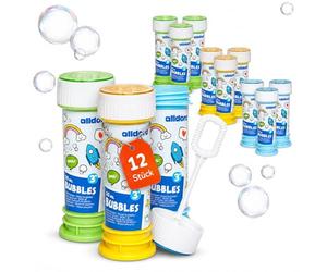 alldoro Bolle di sapone, set 12, gioco labirinto e bacchetta | multipack bubbles, 12 pezzi da 55 ml, come premio, regalo o bomboniera, per compleanni, matrimoni e feste