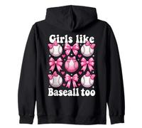 alle Ragazze Piace Anche Il Baseball Pink Bow Felpa con Cappuccio
