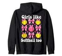 alle Ragazze Piace Anche Il Softball Pink Bow Felpa con Cappuccio