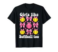 alle Ragazze Piace Anche Il Softball Pink Bow Maglietta