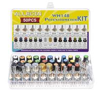 ALLECIN 10 Valori Potenziometro Rotativo Lineare Singolo B1K B2K B5K B10K B20K B50K B100K B250K B500K B1M WH148 Potenziometri Rotativi a Cono Lineari 3 Terminali con Dado Rondella e Manopola