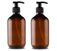 Alledomain 2 flaconi vuoti in plastica da 500 ml, ricaricabili, per lozioni, shampoo, bagnoschiuma, crema doccia, gel doccia, dispenser per prodotti da toeletta e liquidi (marrone)