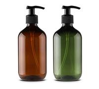 Alledomain Lotto di 2 bottiglie vuote in plastica ricaricabili per lozione 300 ML, verde e marrone