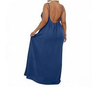 Allegorly Abito da spiaggia Donna Abito a Caraco senza maniche senza maniche per donna Versatile Abiti Estivi per la Spiaggia Abiti Casual Lunghi E Spalline Spaghetti Backless Dress Ampio Indoor, Blu