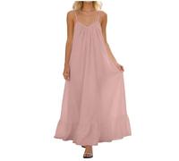 Allegorly Abito da spiaggia donna senza schienale con spalline morbide spaghetti abiti estivi per la spiaggia abiti casual lunghi e senza spalline spaghetti backless abito largo interno, Rosa-1, M