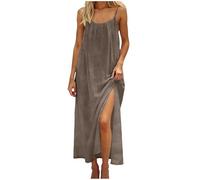Allegorly Abito lungo da donna, estivo, lungo da donna, elegante, senza maniche, a maniche corte, per abiti con spalline e spaghetti leggeri, arricciati, estivi, per le vacanze alla spiaggia chic
