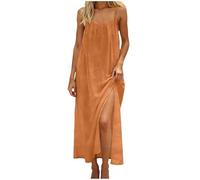 Allegorly Abito lungo da donna, estivo, lungo da donna, elegante, senza maniche, a maniche corte, per abiti con spalline e spaghetti leggeri, arricciati, estivi, per le vacanze alla spiaggia chic