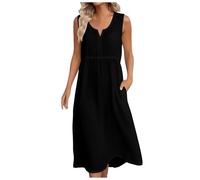 Allegorly Abito lungo da donna, taglia grande, lungo da donna, taglie forti, con scollo a V, casual, comodo, casual, casual, casual, per feste, feste, ecc, Le Noir-c, XXL