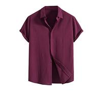 Allegorly Camicia in lino da uomo a maniche corte da uomo, camicie a maniche corte, camicetta leggera e casual estate confortevole, adatta per la vita quotidiana e le vacanze, 2-rosso, XL