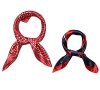 Allegra K 2 foulard da donna in raso stampato quadrato da 50 cm per avvolgere i capelli con pois rossi e blu scuro, 50 x 50 cm (lunghezza x larghezza), Pois rossi e blu scuro,