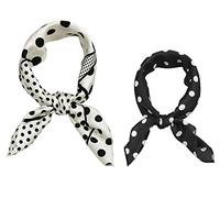 Allegra K 2 sciarpe quadrate da 50 cm a pois anni '50, Bianco e nero., 50*50cm/19.69*19.69"(L*W)