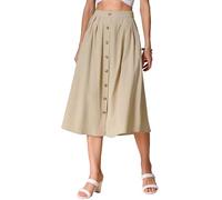 Allegra K A-Line Gonna casual midi da donna plissettata elastica in vita con bottoni frontali con tasca, cachi, L