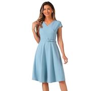 Allegra K Abiti da Cocktail per Donna Abito a Trapezio Fluido con Scollo a V e Cintura Blu M