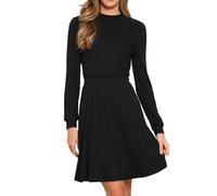 Allegra K Abito A Maniche Lunghe per Donna Casual 2025, con Scollo A Giro E Maglia A Coste Testurizzata Nero M