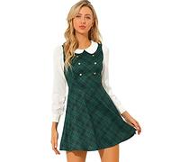 Allegra K Abito da donna a quadri con colletto Peter Pan a contrasto con bottoni decorativi e svasati, Verde, 48