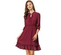Allegra K, Abito da Donna Casual, Maniche a 3/4, Estivo, in Chiffon, Stile Boho, per Ospiti di Nozze, Borgogna, L